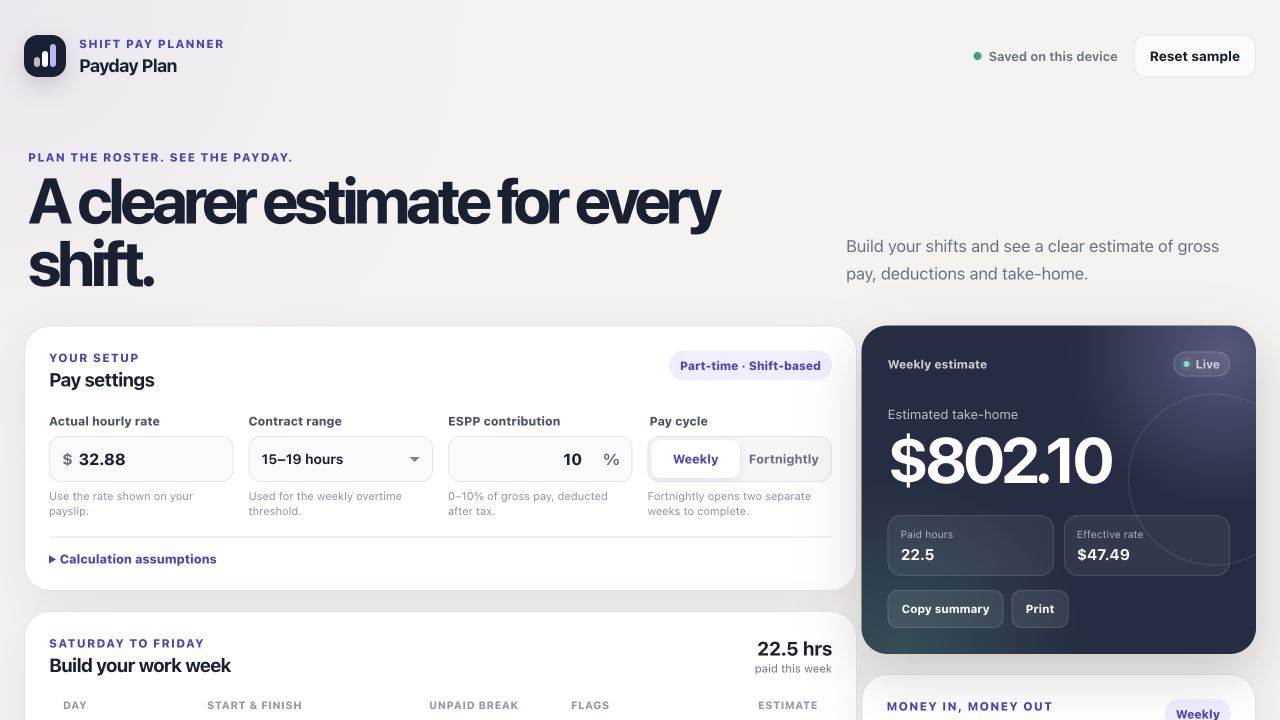 Payday Plan shift-pay planner preview